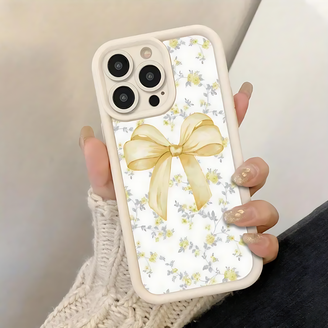 Protector Golden Bow Garden – Estampa Floral Vintage con Lazo Artístico/ Compatible para iPhone 14 Pro Max