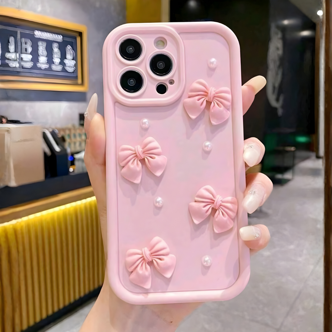 Case compatible con iPhone 13 |Protección con Relieve de Lazos y Perlas