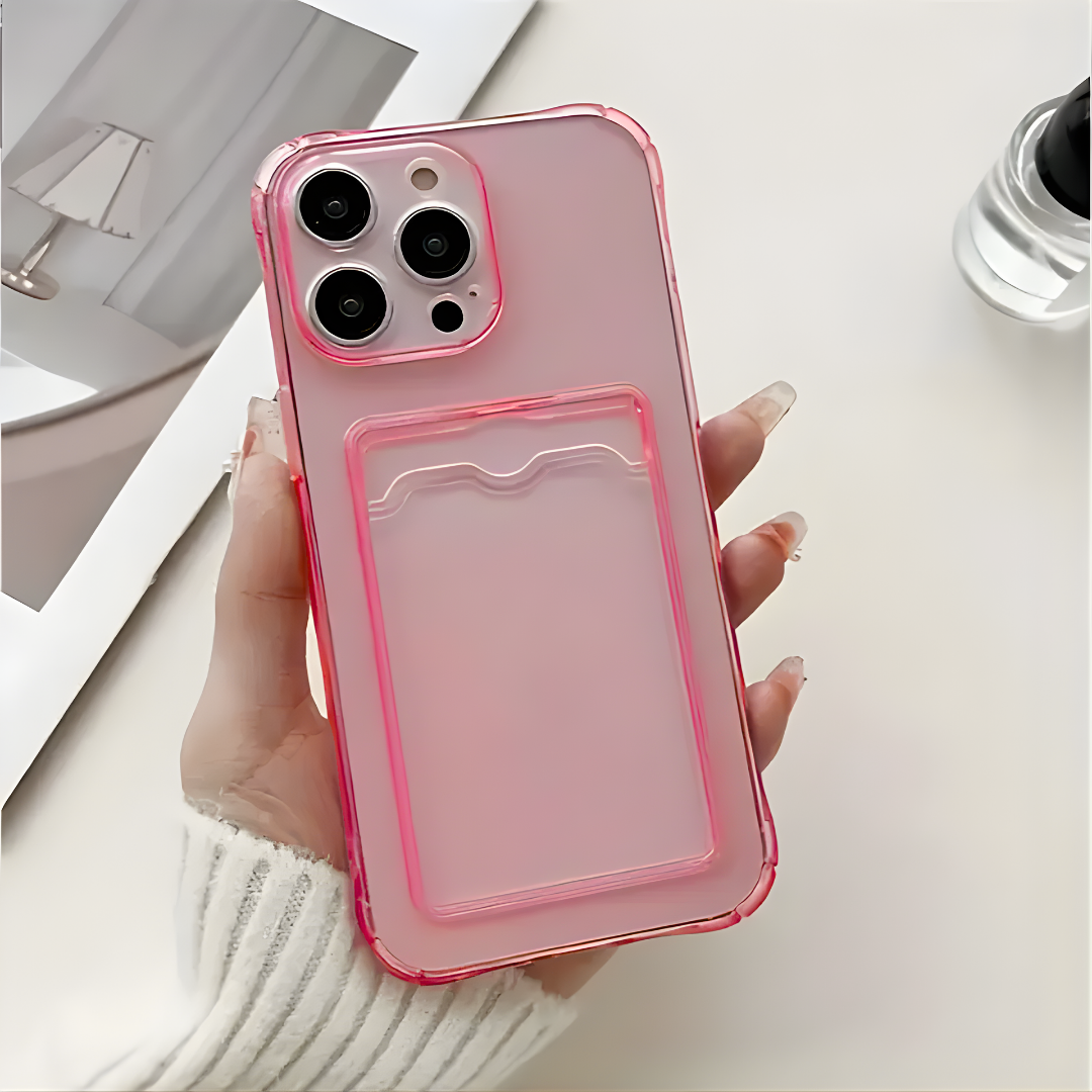 Case Traslúcido con Tarjetero Rosa | Bordes Reforzados Anti-Impacto | Compatible para iPhone 14 Pro
